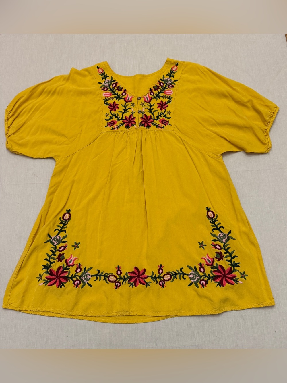 Embroidered Yellow Women’s Peasant Tunic Top